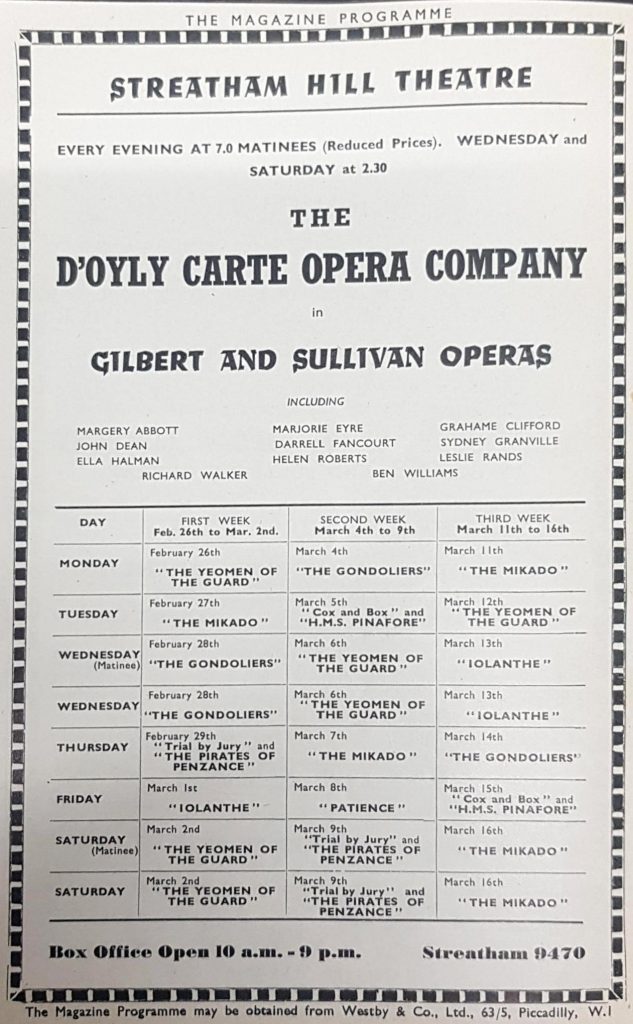 SHT D'Oyly Carte Programme 26 Feb to 11 Mar 1940